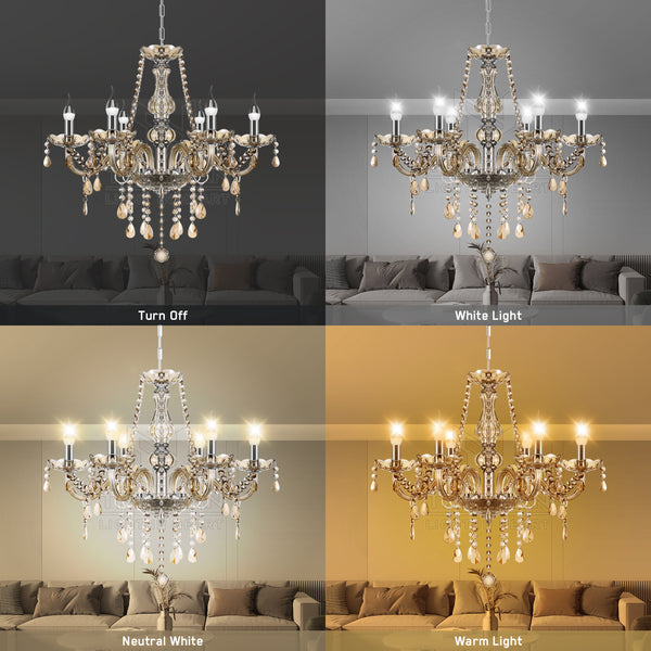 Ridgeyard 6 Ligths Crystal Candle Style Chandelier Cognac Color Pendant Light