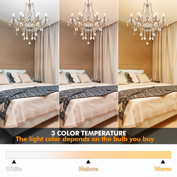 Ridgeyard 6 Ligths Crystal Candle Style Chandelier Cognac Color Pendant Light