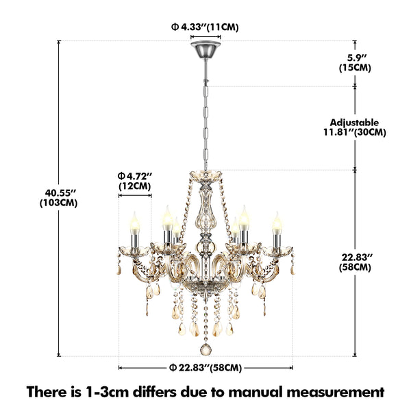 Ridgeyard 6 Ligths Crystal Candle Style Chandelier Cognac Color Pendant Light