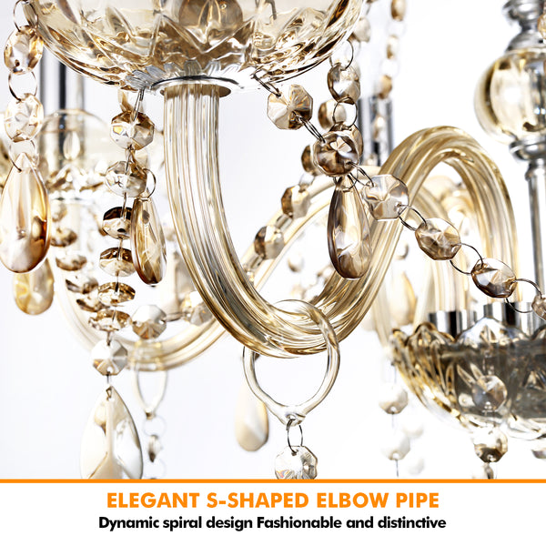 Ridgeyard 6 Ligths Crystal Candle Style Chandelier Cognac Color Pendant Light