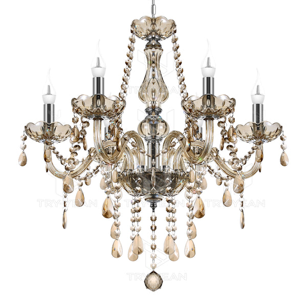 Ridgeyard 6 Ligths Crystal Candle Style Chandelier Cognac Color Pendant Light