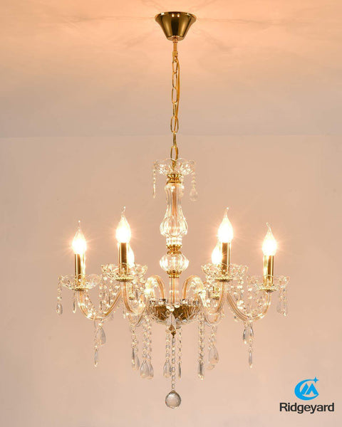 Ridgeyard 6 Lights Clear Crystal Chandelier(Gold)-Ridgeyard-