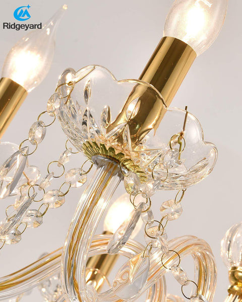 Ridgeyard 6 Lights Clear Crystal Chandelier(Gold)-Ridgeyard-