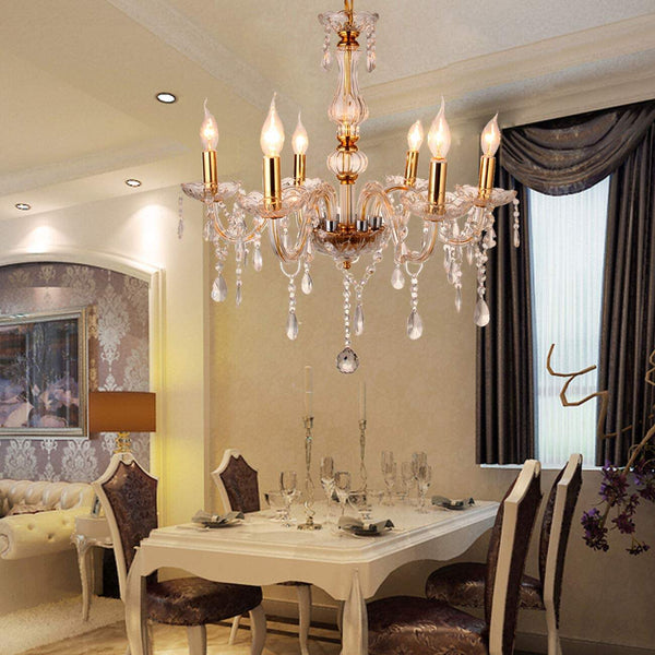 Ridgeyard 6 Lights Clear Crystal Chandelier(Gold)-Ridgeyard-