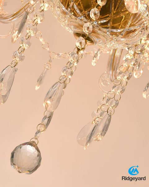 Ridgeyard 6 Lights Clear Crystal Chandelier(Gold)-Ridgeyard-