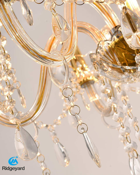 Ridgeyard 6 Lights Clear Crystal Chandelier(Gold)-Ridgeyard-