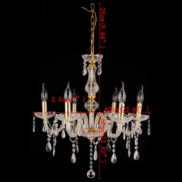 Ridgeyard 6 Lights Clear Crystal Chandelier(Gold)-Ridgeyard-