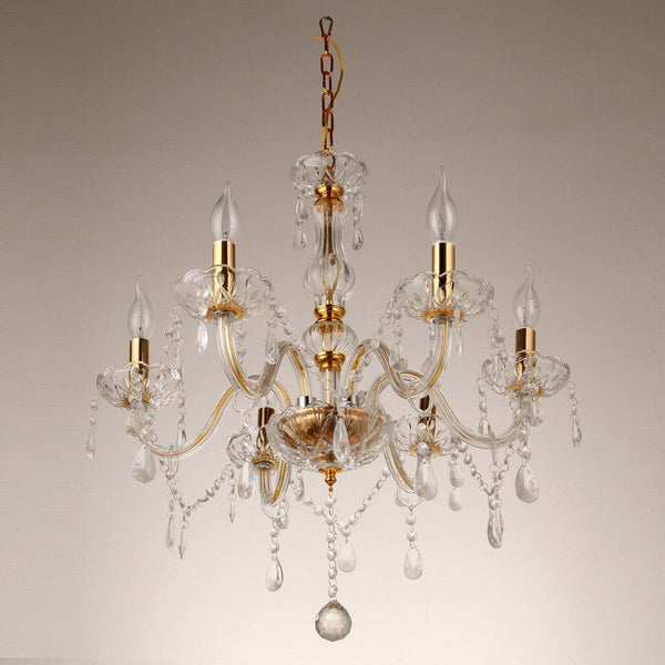 Ridgeyard 6 Lights Clear Crystal Chandelier(Gold)-Ridgeyard-