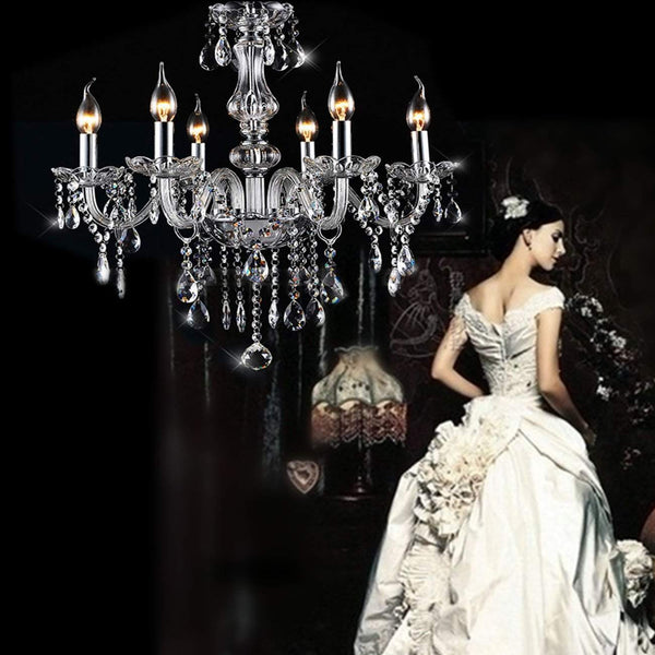 Ridgeyard Elegant Crystal Lamp Fixture Pendant 6 Light-Ridgeyard-