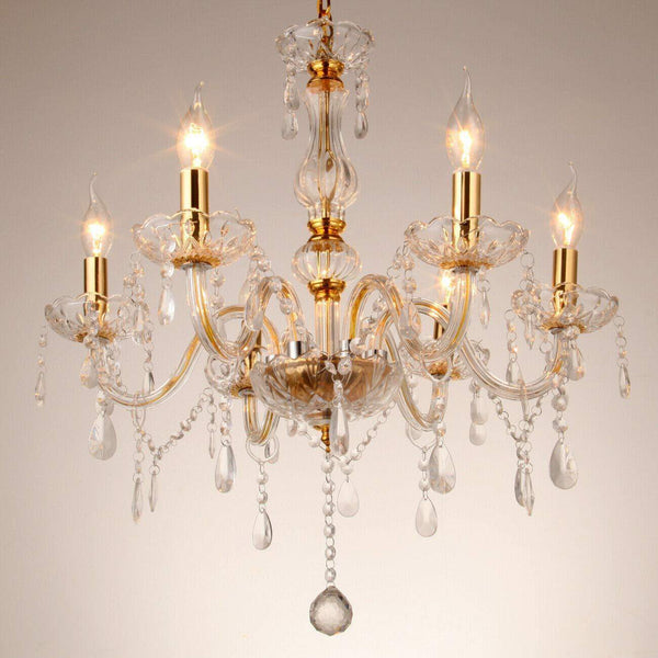 Ridgeyard 6 Lights Clear Crystal Chandelier(Gold)-Ridgeyard-