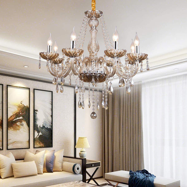 Ridgeyard  k9 Crystal Cognac Chandelier Light E12 Bulbs (8 Lights)-Ridgeyard-