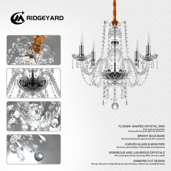Ridgeyard 4 Lights Modern Luxurious Crystal Chandelier