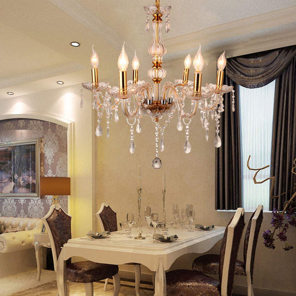 Ridgeyard Elegant Crystal Lamp Fixture Pendant 6 Light (Europe)