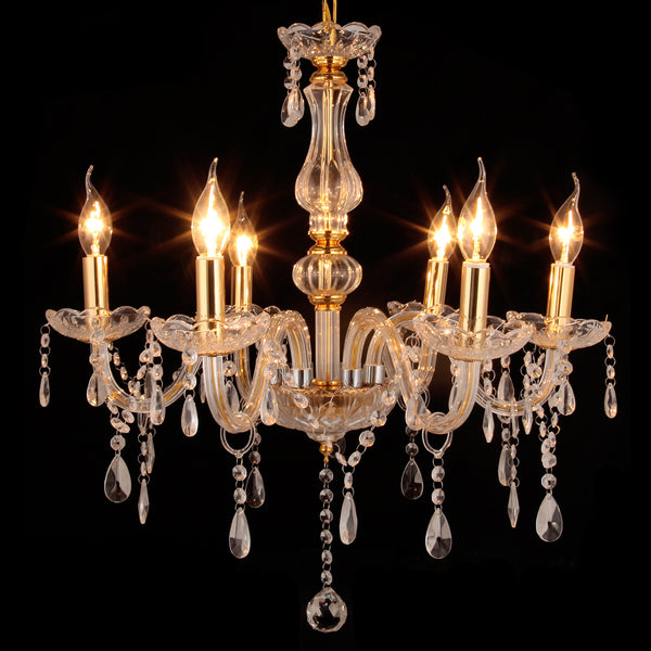 Ridgeyard Elegant Crystal Lamp Fixture Pendant 6 Light (Europe)
