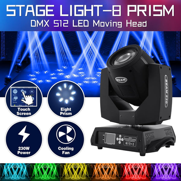 Ridgeyard 230w 7R 8 Prism DMX 512 Moving Head Zoom Light 16CH Beam Wash Spot Gobo Light DJ Disco Club Party Wedding Stage Christmas (2PCS)