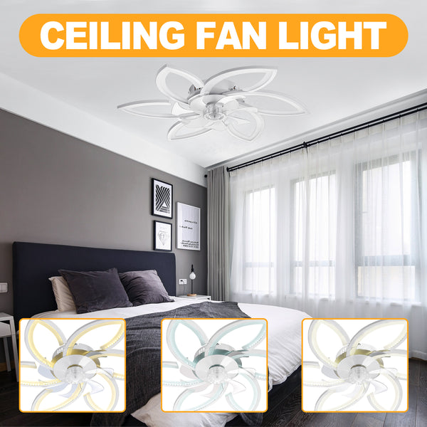 Ridgeyard Ceiling Fan With Light With Remote Control 2-in-1 Flush Mount Fan Light 3 Light Colors White Warm Light 6 Speeds Adjustable