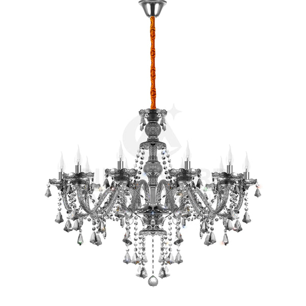Ridgeyard 10 Lights Crystal Chandelier Candle Style Ceiling Pendant Luxury Light Fixture for Living Room Dining Room Bedroom Hall Balcony, Grey