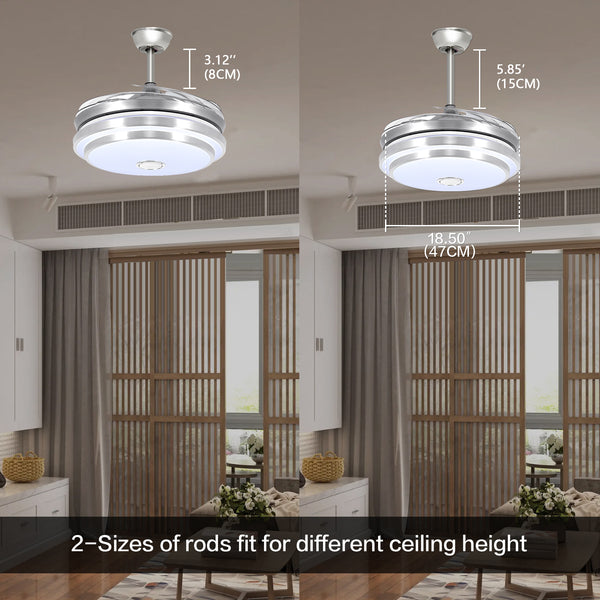Ridgeyard 42" Ceiling Fan Lamp Bluetooth Speaker LED Chandelier