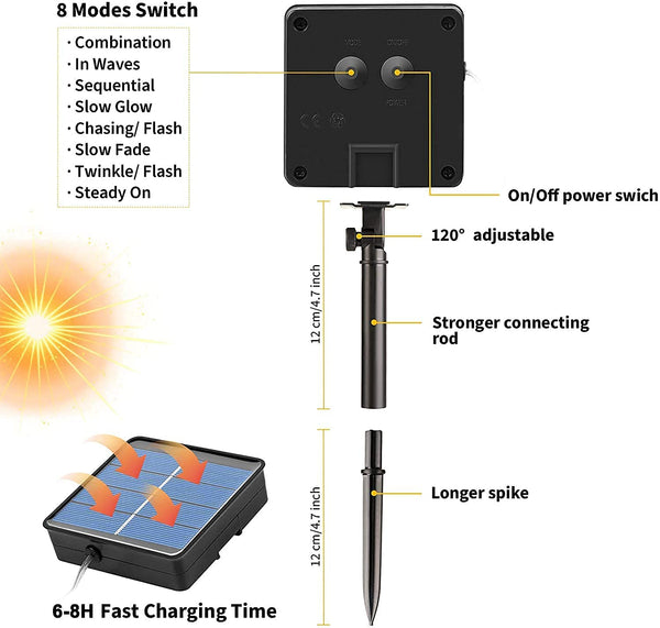 Ridgeyard 72ft(22m) 200 LEDs Solar Srting Lights