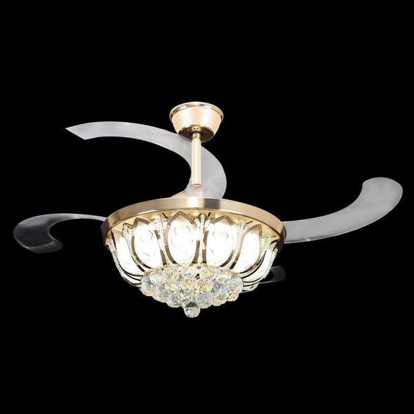 Ridgeyard 42" Crystal Ceiling Lamp Fan Light (Gold)-Ridgeyard-