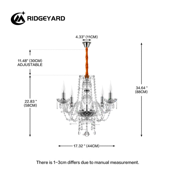 Ridgeyard 4 Lights Modern Luxurious Crystal Chandelier