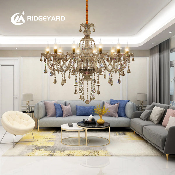 Ridgeyard Modern Luxurious 10 Lights K9 Crystal Chandelier  (Cognac Color)